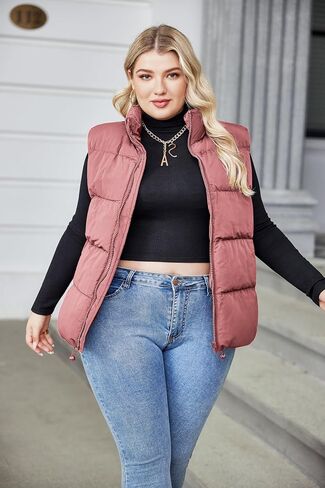 IN'VOLAND Women's Plus Size Zip Up Puffer Vest Stand Collar Outerwear Sleeveless Padded Jacket Coat with Pockets in Saudi Arabia