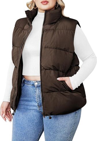 IN'VOLAND Women's Plus Size Zip Up Puffer Vest Stand Collar Outerwear Sleeveless Padded Jacket Coat with Pockets in Saudi Arabia