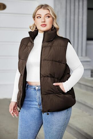 IN'VOLAND Women's Plus Size Zip Up Puffer Vest Stand Collar Outerwear Sleeveless Padded Jacket Coat with Pockets in Saudi Arabia