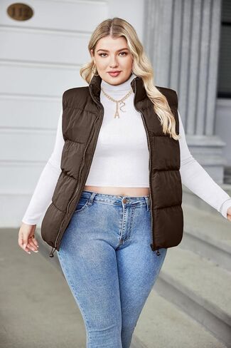 IN'VOLAND Women's Plus Size Zip Up Puffer Vest Stand Collar Outerwear Sleeveless Padded Jacket Coat with Pockets in Saudi Arabia