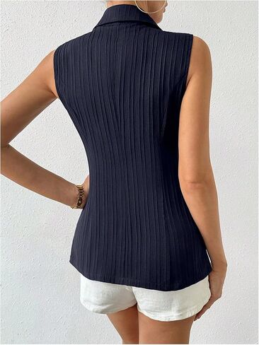 SweatyRocks Women's Lapel V Neck Sleeveless Blazer Sheer Mesh Zipper Vest Jackets in Saudi Arabia