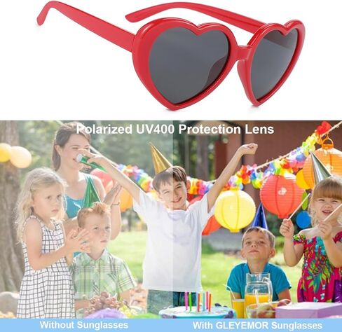 نظارات شمسية مستقطبة على شكل قلب من Gleyemor Kids للفتيات الصغيرات من عمر 3 إلى 8 سنوات in Kuwait