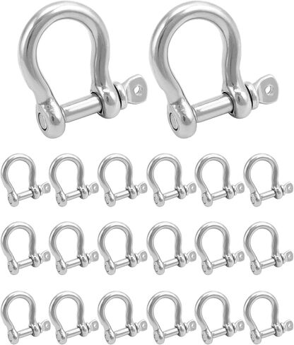 QWORK 1/4" أغلال على شكل حرف D، 20 قطعة 304 من الفولاذ المقاوم للصدأ على شكل قوس، تكبل سلسلة أمان، سلاسل تكبل مرساة شديدة التحمل لرفع الأسلاك من أجل التزوير والقطر والمرساة in Saudi Arabia