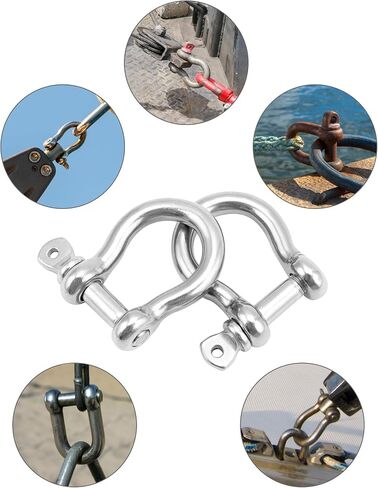 QWORK 1/4" أغلال على شكل حرف D، 20 قطعة 304 من الفولاذ المقاوم للصدأ على شكل قوس، تكبل سلسلة أمان، سلاسل تكبل مرساة شديدة التحمل لرفع الأسلاك من أجل التزوير والقطر والمرساة in Saudi Arabia