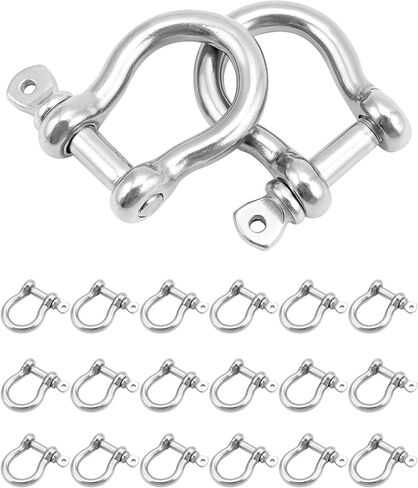 QWORK 1/4" أغلال على شكل حرف D، 20 قطعة 304 من الفولاذ المقاوم للصدأ على شكل قوس، تكبل سلسلة أمان، سلاسل تكبل مرساة شديدة التحمل لرفع الأسلاك من أجل التزوير والقطر والمرساة in Saudi Arabia