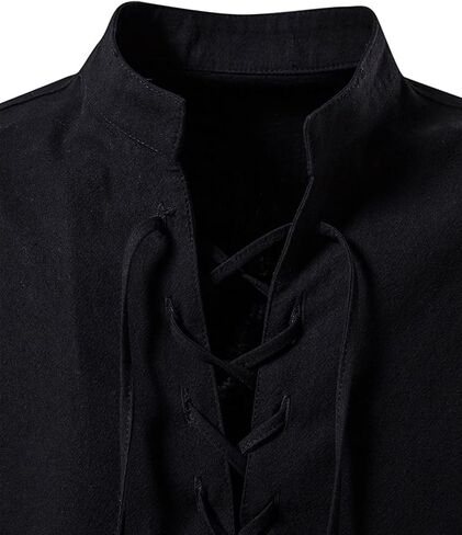 قميص قرصان رجالي من القطن بتصميم كلاسيكي برقبة على شكل حرف v وأربطة وأكمام طويلة من القرون الوسطى وعصر النهضة الفايكنج الهبي من Babyhealth in Kuwait