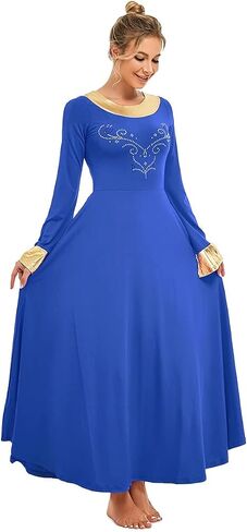 MYRISAM الكبار النساء الثناء الرقص رداء طقوسي اللون كتلة جرس كم حجر الراين فستان جوقة العبادة غنائية ثوب طويل in Saudi Arabia
