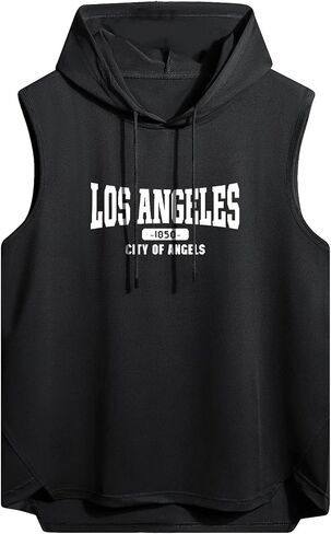 GORGLITTER Men's Letter Graphic Sleeveless Tank Top Drawstring Casual Hooded Tops in Saudi Arabia