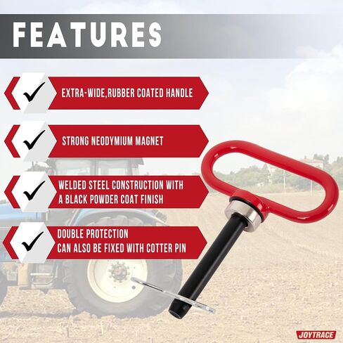 Magnetic Hitch Pin - Heavy Duty Ultra Strong Neodymium Magnet Trailer Gate Pin for Easy One-Handed Hook On & Off, for Lawn Mower Trailer Hitch Pin and Tow Behind Attachments（Red） in Kuwait