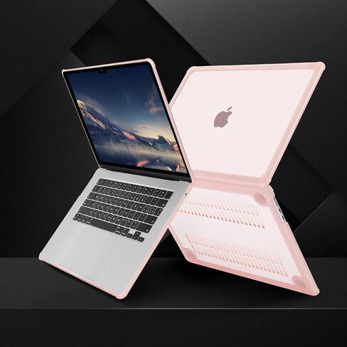 حافظة MOSISO متوافقة مع جهاز MacBook Air 15 بوصة إصدار 2023 2024 M3 A3114 M2 A2941 Touch ID، غطاء صلب من البلاستيك عالي التحمل مضاد للكسر وبصمات الأصابع مع مصد TPU وغطاء لوحة المفاتيح، وردي in Saudi Arabia