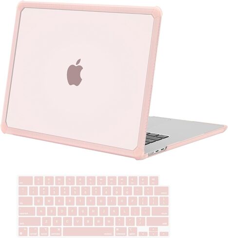 حافظة MOSISO متوافقة مع جهاز MacBook Air 15 بوصة إصدار 2023 2024 M3 A3114 M2 A2941 Touch ID، غطاء صلب من البلاستيك عالي التحمل مضاد للكسر وبصمات الأصابع مع مصد TPU وغطاء لوحة المفاتيح، وردي in Saudi Arabia