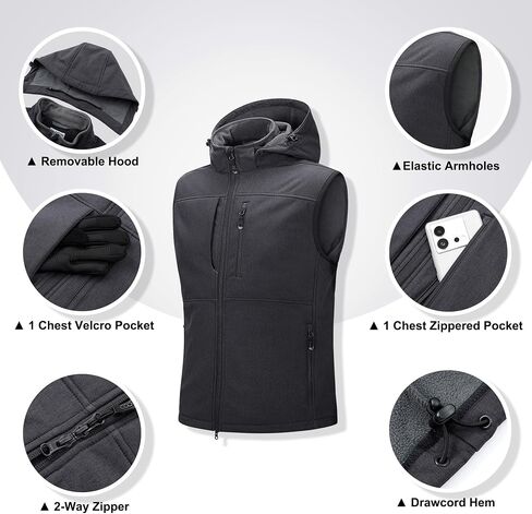 33,000ft Men's Lightweight Softshell Vest Hooded Outerwear Zip Up Fleece Lined Windproof Sleeveless Jacket for Golf Running in Saudi Arabia
