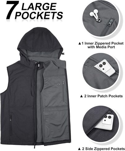 33,000ft Men's Lightweight Softshell Vest Hooded Outerwear Zip Up Fleece Lined Windproof Sleeveless Jacket for Golf Running in Saudi Arabia