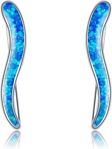 Blue Opal Ear Climbers Earrings for Women Sterling Silver Created Opal Ear Crawler Earrings for Women in Saudi Arabia