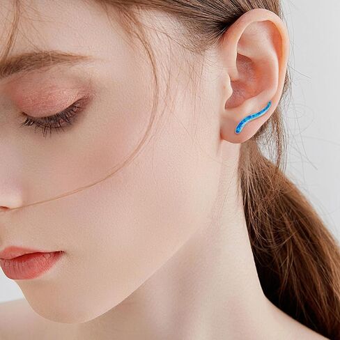 Blue Opal Ear Climbers Earrings for Women Sterling Silver Created Opal Ear Crawler Earrings for Women in Saudi Arabia