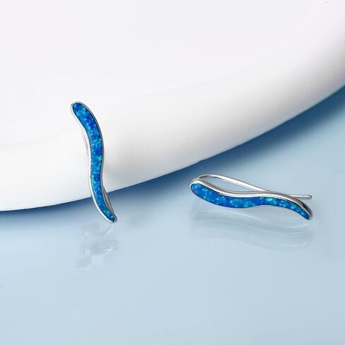 Blue Opal Ear Climbers Earrings for Women Sterling Silver Created Opal Ear Crawler Earrings for Women in Saudi Arabia