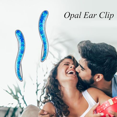 Blue Opal Ear Climbers Earrings for Women Sterling Silver Created Opal Ear Crawler Earrings for Women in Saudi Arabia