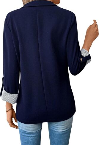 MakeMeChic Women's Roll Up Sleeve Single Button Office Blazer Lapel Neck Elegant Business Jacket Work Outerwear in Saudi Arabia