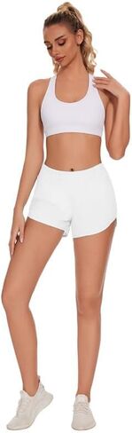 Women's Running Shorts Athletic Gym Workout Sports Shorts Lightweight Shorts with Zipper Pockets in Kuwait