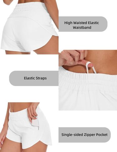 Women's Running Shorts Athletic Gym Workout Sports Shorts Lightweight Shorts with Zipper Pockets in Kuwait
