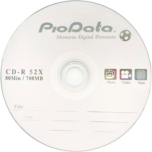 PioData CD-R 52X 700MB Moisture Resistant White Inkjet Printable - 100 Disc Cake Box Spindle in Kuwait