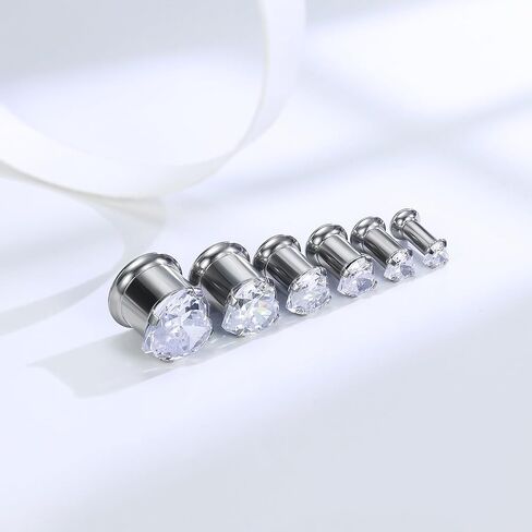 Astm F136 Titanium Heart CZ Ear Gauges Screw Fit Flesh Tunnels Plugs Gauges Earring Expander Stretcher Ear Tunnels For Ears 10G 8G 6G 4G 2G 0G 00G Plug Earrings Piercing Jewelry For Women Men in Saudi Arabia