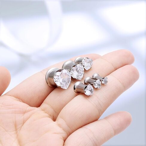 Astm F136 Titanium Heart CZ Ear Gauges Screw Fit Flesh Tunnels Plugs Gauges Earring Expander Stretcher Ear Tunnels For Ears 10G 8G 6G 4G 2G 0G 00G Plug Earrings Piercing Jewelry For Women Men in Saudi Arabia