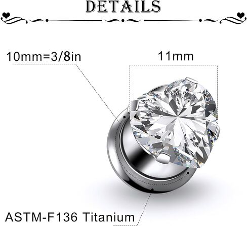 Astm F136 Titanium Heart CZ Ear Gauges Screw Fit Flesh Tunnels Plugs Gauges Earring Expander Stretcher Ear Tunnels For Ears 10G 8G 6G 4G 2G 0G 00G Plug Earrings Piercing Jewelry For Women Men in Saudi Arabia