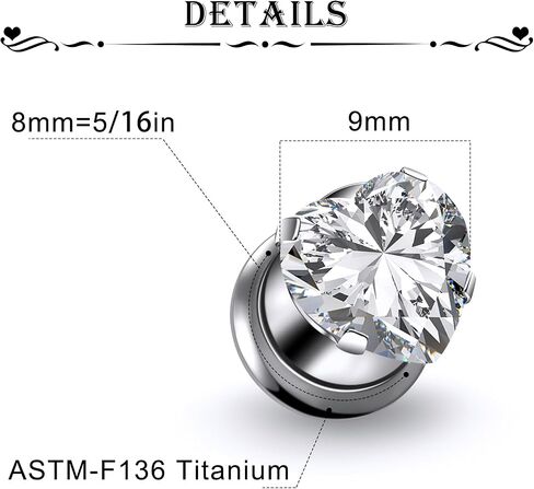 Astm F136 Titanium Heart CZ Ear Gauges Screw Fit Flesh Tunnels Plugs Gauges Earring Expander Stretcher Ear Tunnels For Ears 10G 8G 6G 4G 2G 0G 00G Plug Earrings Piercing Jewelry For Women Men in Saudi Arabia