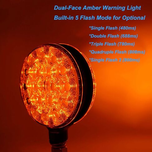 2-Pack 4" Round Dual-Face Amber LED Hazard Warning Lights | 12V Pedestal Mount Flashing Strobe Caution Light for Tractor, Trailer, Truck, RV, Off-Road, Boat & Emergency Vehicles in Saudi Arabia
