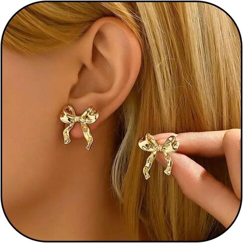 14k الذهب القوس كليب على الأقراط للنساء العصرية Bowknot كليب الأقراط الشريط القرط الأصفاد غير مثقوبة الأقراط وهمية الأقراط الجمالية كليب على الأقراط للفتيات in Kuwait