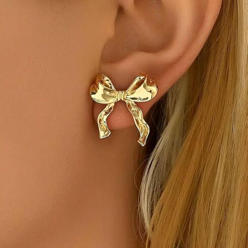 14k الذهب القوس كليب على الأقراط للنساء العصرية Bowknot كليب الأقراط الشريط القرط الأصفاد غير مثقوبة الأقراط وهمية الأقراط الجمالية كليب على الأقراط للفتيات in Kuwait