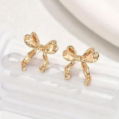 14k الذهب القوس كليب على الأقراط للنساء العصرية Bowknot كليب الأقراط الشريط القرط الأصفاد غير مثقوبة الأقراط وهمية الأقراط الجمالية كليب على الأقراط للفتيات in Kuwait