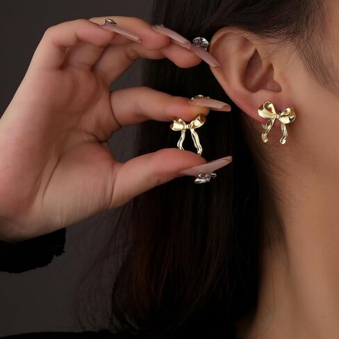 14k الذهب القوس كليب على الأقراط للنساء العصرية Bowknot كليب الأقراط الشريط القرط الأصفاد غير مثقوبة الأقراط وهمية الأقراط الجمالية كليب على الأقراط للفتيات in Kuwait