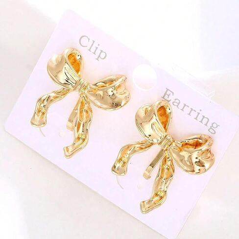 14k الذهب القوس كليب على الأقراط للنساء العصرية Bowknot كليب الأقراط الشريط القرط الأصفاد غير مثقوبة الأقراط وهمية الأقراط الجمالية كليب على الأقراط للفتيات in Kuwait