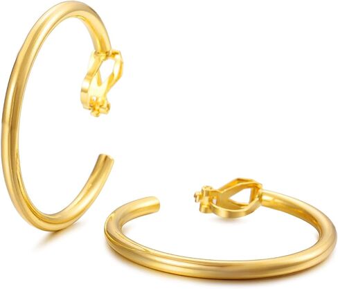 Gold Clip On Hoop Earrings for Women Chunky Hoop Clip Earrings Trendy Hypoallergenic Non Pierced Earrings in Saudi Arabia