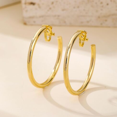 Gold Clip On Hoop Earrings for Women Chunky Hoop Clip Earrings Trendy Hypoallergenic Non Pierced Earrings in Saudi Arabia