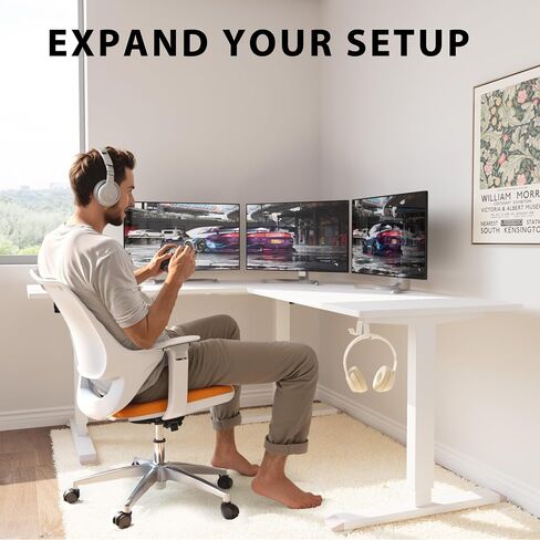 L-Shaped Electric Standing Desk, 63 x 48 Inches Height Adjustable Coner Table, Home Office Computer Workstation, White, 63 x 48 Inch in Kuwait