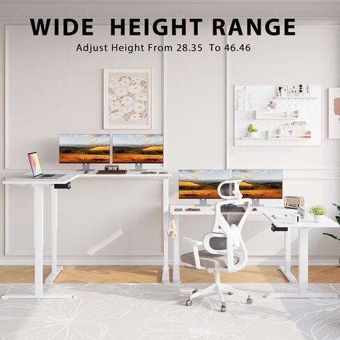 L-Shaped Electric Standing Desk, 63 x 48 Inches Height Adjustable Coner Table, Home Office Computer Workstation, White, 63 x 48 Inch in Kuwait