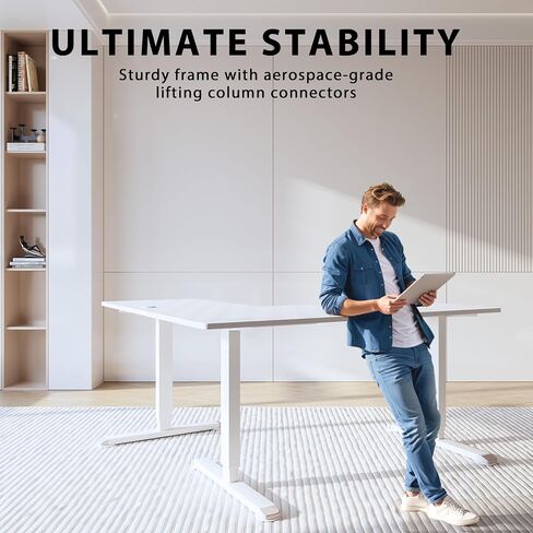 L-Shaped Electric Standing Desk, 63 x 48 Inches Height Adjustable Coner Table, Home Office Computer Workstation, White, 63 x 48 Inch in Kuwait