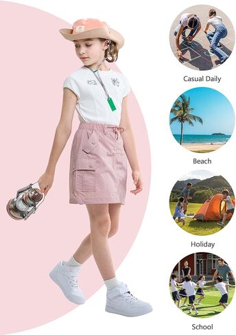Rolanko الفتيات البضائع تنورة المظلة السراويل تنورة مع جيوب الصيف الاطفال تنورة عارضة الشاطئ المشي لمسافات طويلة 5-13Y in Saudi Arabia