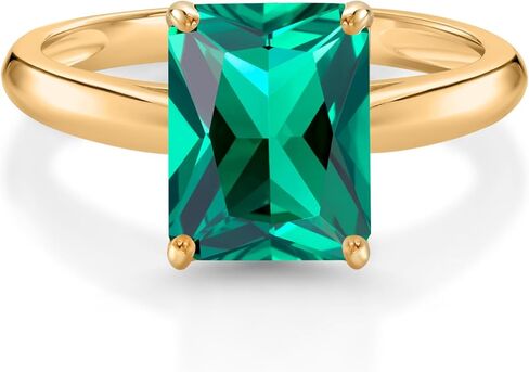 خاتم خطوبة من Gem Stone King من الذهب الأصفر والأخضر نانو الزمرد سوليتير للنساء (2.00 قيراط، قطع زمرد 9 × 7 مم، حجر كريم لشهر مايو، متوفر بمقاس 5، 6، 7، 8، 9) in Kuwait