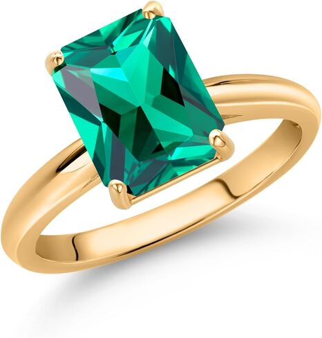 خاتم خطوبة من Gem Stone King من الذهب الأصفر والأخضر نانو الزمرد سوليتير للنساء (2.00 قيراط، قطع زمرد 9 × 7 مم، حجر كريم لشهر مايو، متوفر بمقاس 5، 6، 7، 8، 9) in Kuwait