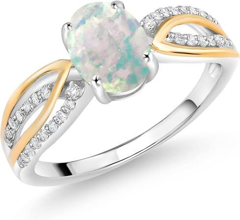 Gem Stone King 925 Sterling Silver and 10K Yellow Gold 8X6MM Oval Gemstone Birthstone and White Lab Grown Diamond Engagement Ring For Women | Available In Size 5, 6, 7, 8, 9 in Saudi Arabia