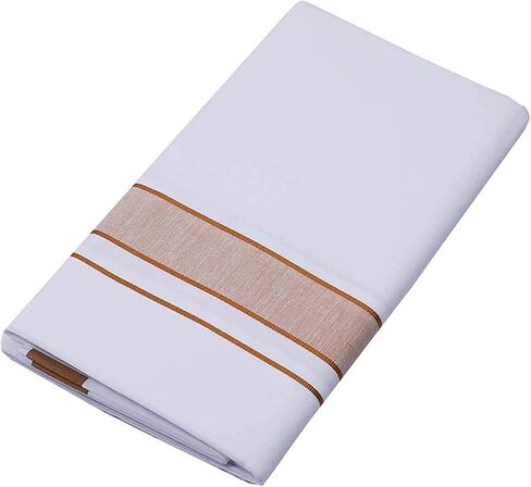 Dhoti الرجالي من القطن الغني من Kolakeer مع حدود Canal Kara - 3.6 متر/طبقة مزدوجة من جنوب الهند Kerala Veshti Mundu in Saudi Arabia