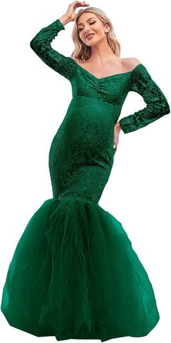 فستان حمل من ZIUMUDY لالتقاط الصور بدون أكتاف من الدانتيل مناسب للحمل فستان حورية البحر توتو بأكمام طويلة in Kuwait