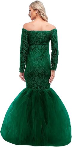 فستان حمل من ZIUMUDY لالتقاط الصور بدون أكتاف من الدانتيل مناسب للحمل فستان حورية البحر توتو بأكمام طويلة in Kuwait