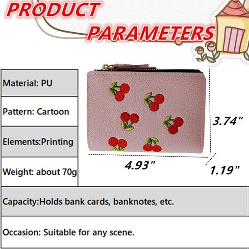 Fruit Cherry Embroidered Wallet Women Buckle Money Clip Simple Purse for Presents(Green) in Saudi Arabia