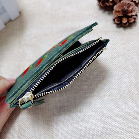 Fruit Cherry Embroidered Wallet Women Buckle Money Clip Simple Purse for Presents(Green) in Saudi Arabia