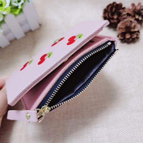 Fruit Cherry Embroidered Wallet Women Buckle Money Clip Simple Purse for Presents(Green) in Saudi Arabia